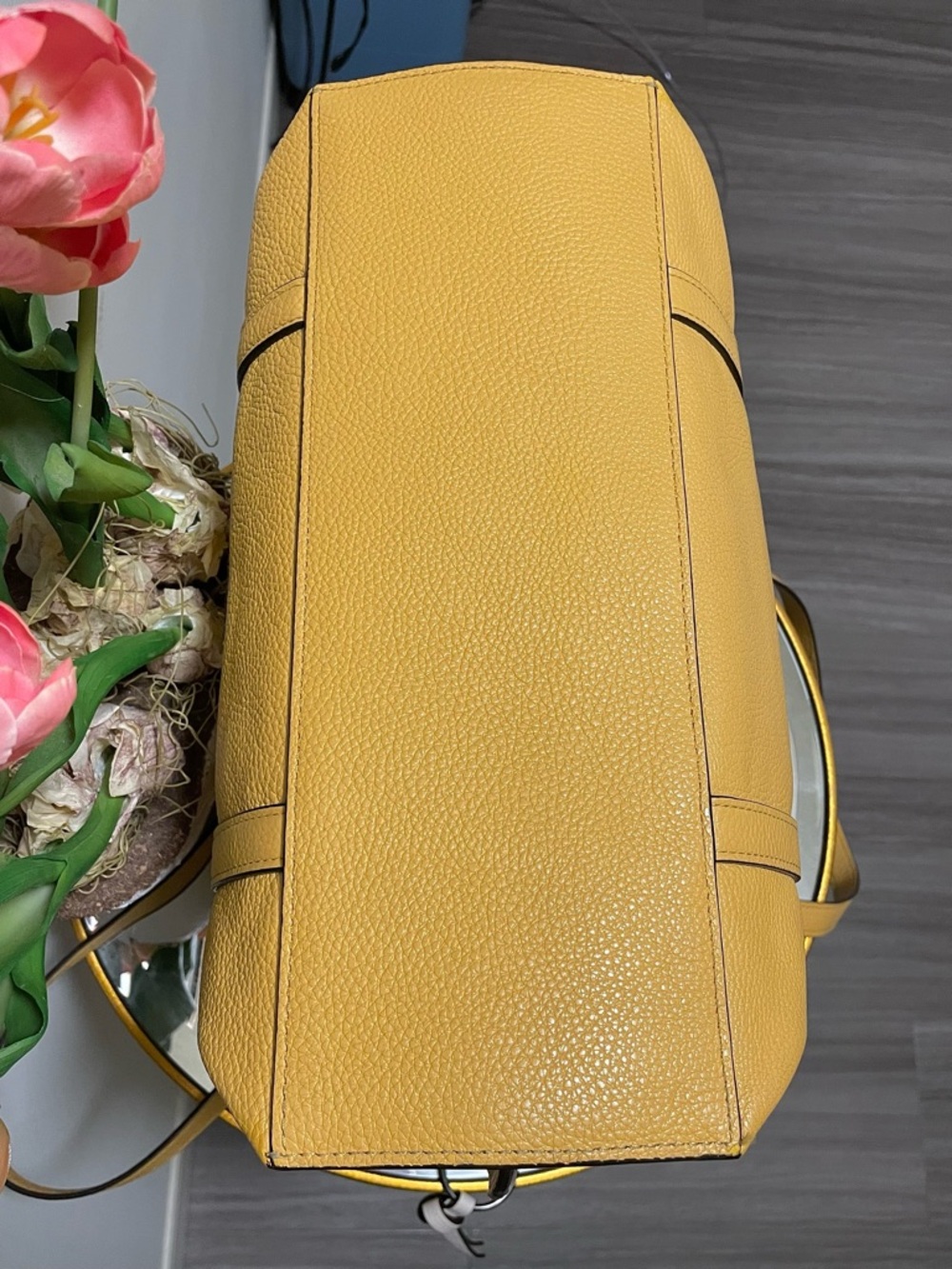 Coach Genuine Leather pebble large two toned yellow white May Tote Bag - Picture 10 of 16
